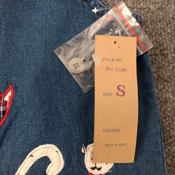 LIFE STYLE Vest Women's S Blue Denim Embroidered Cats Applique Button - Picture 11 of 14